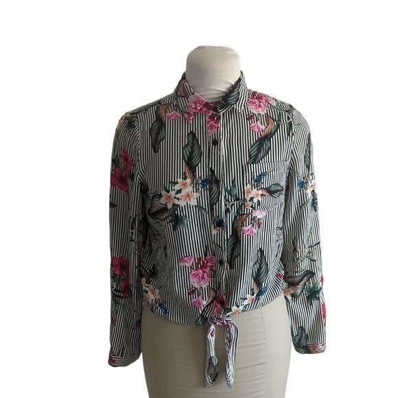 Dress Forum Striped Floral Tie Front Top - Picture 2 of 7